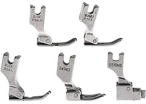5 x Nähfuß für industrielle Nähmaschinen, Stahl, mit Scharnier, schmal, links, rechts und mittig, Reißverschlussfüße S518NS P36LN P36N P35 P363 für industrielle Einzelnähmaschinen mit hohem Schaft