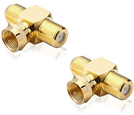 conecto Sat-T-Stück 1-mal F-Stecker auf 2-mal F-Buchse, T-Verteiler für Sat-Verkabelungen vergoldet (2 Stück)