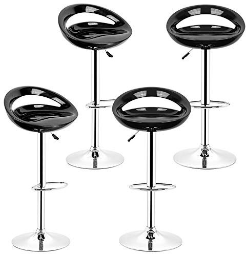 YIFAA Tabouret de Bar Lot de 4 en ABS Plastique,Hauteur Réglable avec Repose-Pieds Chromés (4-Noir)