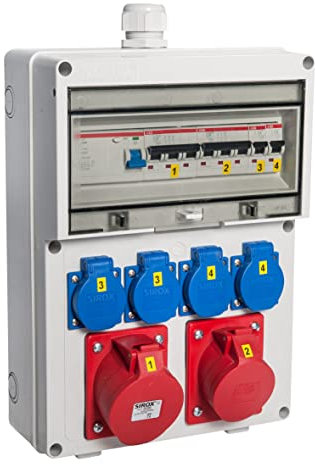 VOTHA Wandverteiler WÜRZBURG | Verdrahtete Steckdosenkombination zur Wandmontage | CEE 32 A & 16 A + 4x 230 V | FI-Schutzschalter & LS-Schalter | IP54 | abschließbare Makrolonabdeckung