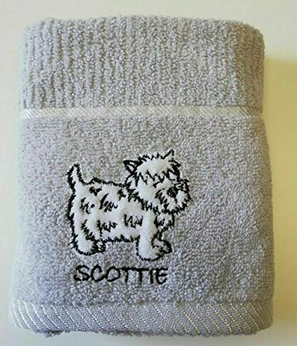 Sue Rossi Ltd 100% Turkish Cotton Tea Towels Embroidered Animal Cooks Cloth Luxury 3 Pack Kitchen Towel Set (Silver Grey Dog)