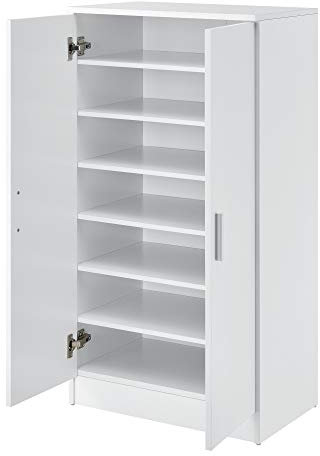 [en.casa] Armadio Portascarpe con 2 Ante e 7 Scomparti Ripiani Scarpiera Chiusa per Ingresso Camera o Ripostiglio 108 x 55 x 35 cm - Bianco