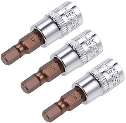 sourcing map 3 Pcs 1/4 Drive x 5mm Hex Bit Socket, Standard Metric, S2 & Cr-V Steel