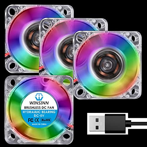 WINSINN 30mm Color LED USB Fan 5V Hydraulic Bearing Brushless 3010 30x10mm - High Speed (Pack of 4Pcs)