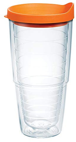 Tervis Gobelet isotherme transparent et coloré de 680,4 g, plastique, couvercle orange