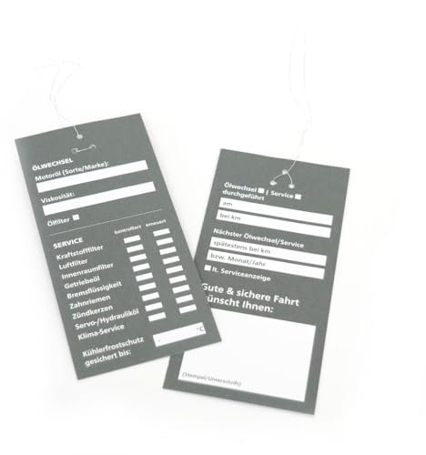 Öl Service Anhänger in Grau | 100 Stück | Ölwechselzettel Inspektionsanhänger Ölwechselanhänger Inspektion Etikett Service Zettel Kundendienst Anhänger zum beschriften