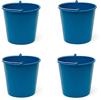 Pack de 4 Cubos de Goma, de Color Azul, de 28,7 x 25,5 cm, con Capacidad de 12 litros, con asa de Metal, para Distintas Funciones, Cubo Limpieza, cubeta agrícola