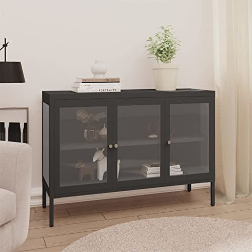 Buffetschrank mit Stauraum, Sideboard Anthrazit 105x35x70 cm Stahl und Glas Küche Aufbewahrungsschränke für Flur Wohnzimmer Esszimmer Schlafzimmer