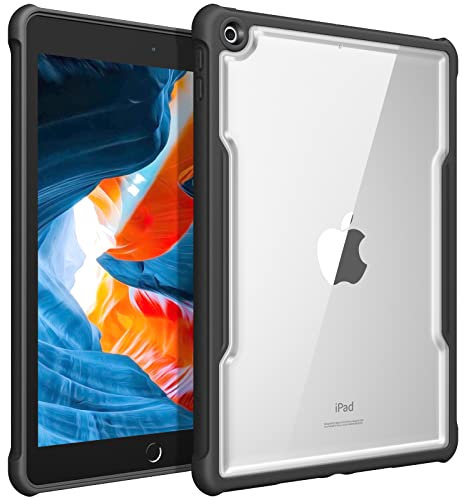 Fintie Custodia ibrida per iPad di 9° generazione 2021/8° Gen 2020/7° Gen 2019 10.2 pollici - Cover posteriore trasparente trasparente con bumper in TPU morbido, nero
