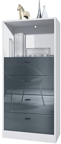 Vladon Kommode Pino V3, Made in Germany, Anrichte mit 4 Schubladen & 1 offenem Fach, Weiß matt/Grau Hochglanz ohne LED (56 x 125 x 36 cm)
