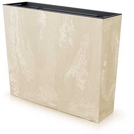 Jardinera para Plantas, macetero para balcón, 58 x 18 x 50 cm, Maceta con Inserto, Aspecto de hormigón, Color Beige macetero Resistente Interiores y Exteriores
