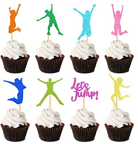 Blumomon 24 Stück Trampolin-Kuchenaufsätze, bunte Trampolin-Cupcake-Aufsätze, Aufsätze, Spring-Trampolin, Cupcake-Dekorationen für Spring-Thema, Geburtstagsparty, Gastgeschenke