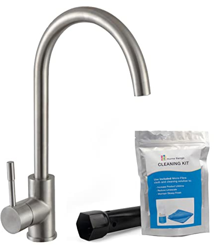 Home Range Brushed Silver Lever Kitchen Sink Mixer Tap | 360° Swivel | 304 Stainless Steel, Rust-Resistant | Includes Descaling Solution, Microfibre Cloth & Easy Install Kit | 5-Year Warranty