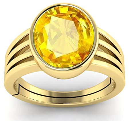 APSSTONE Astrologischer Ring mit zertifiziertem gelbem Saphirstein, 4,00 Ratti/3,25 Karat, für Männer und Frauen, vergoldet, Saphir, Vergoldet, Saphir