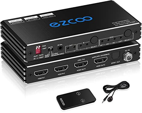 HDMI Splitter 4K 60Hz ARC/eARC for Soundbar HDMI Switch Bi-Direction 1 In 2 Out or 2 Input to 2 Output SPDIF 5.1CH Breakout D-olby Vision Atmos HDR CEC HDCP2.2 Scaler 4K 1080 for Xbox,PS5,SONOS ARC
