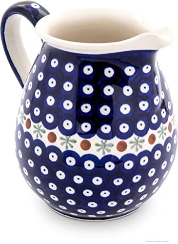 Bunzlauer Keramik 1,45 Liter Keramik Krug Kanne, Karaffe – bauchige Form, klassisches Design, handbemalt, Steinzeug (Dekor 41)