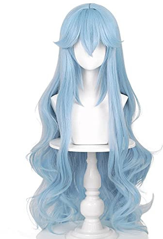 PRIOUTZ Für Rei Ayanami Cosplay Perücke Damen Lange Blau Halloween Anime Haar mit Pony Perückenkappe