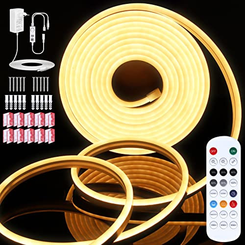 LYGKJ 5M LED Strip Warmweiss, 12V Dimmbar Timing mit Netzteil und APP Controller, 16.5FT LED Strip Silikon Neon Streifen, für Innen Aussenbereich Heim Küche Deko