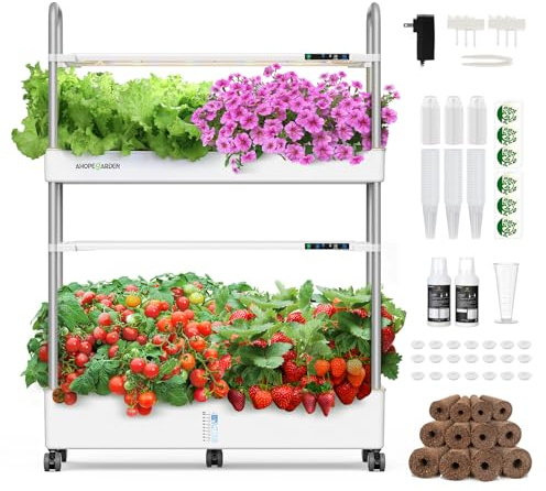 Ahopegarden Indoor Garden Hydroponics Growing System Kit: 60 Pods Indoor Herb Garden with LED Grow Light - Plant Germination Kit, 32L Large Capacity Hydroponic Tower for Vegetables Fruits Flowers