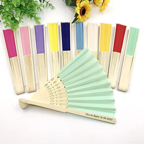 Handfächer mit Gravur, Hochzeits-Handfächer, Geschenk mit Organza-Beutel, individuelle Namen für Gastgeschenke, Gastgeschenke (100 Stück)