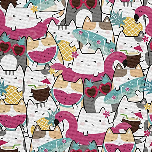 HEKO PANELS Stoff Oxford Wasserdichte Meterware Canvas-Stoff Polyester Stoff Zum Nähen Nähstoffe Dekostoffe Wasserabweisend Blickdicht Katzen 1 Meter 155 x 100 cm, DX1175