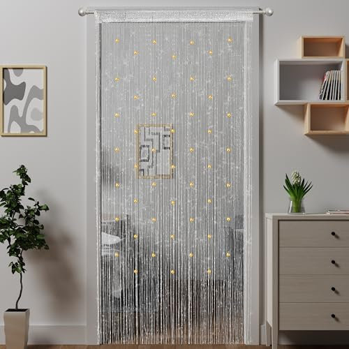 Atsweetlife Perlenvorhang, Türvorhang, Perlenvorhänge, hängende Raumteiler, Perlendekoration, Hippie-Glitzer-Fransen-Panel, Schrank, Fenster, Türen, Pailletten, Boho-Türen, Quaste (weiß)
