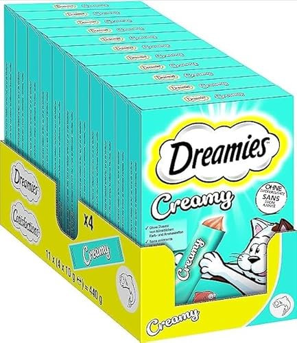 Dreamies Katzenleckerlis Creamy Snacks mit Lachs – köstlich cremiger Geschmack – 44 Portionsbeutel (11 x 4 x 10g)