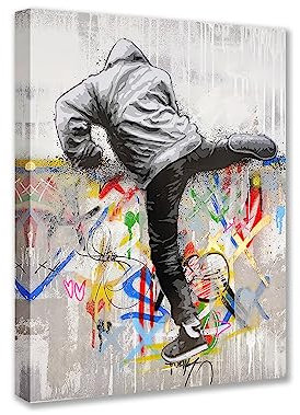 Banksy Street Art Decor Klassische Graffiti-Bilder, Sportlicher Mann, Pop-Gemälde, Kunstwerk, 1 Paneel, Leinwand, Wandkunst, Wohnzimmer, Zuhause, moderne Dekoration, gerahmt, Giclée, fertig zum
