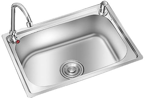 Évier de cuisine encastrable en acier inoxydable Éviers de Commerciale 1 Bac,Bol Unique Évier En Camping-car Pour Installation Encastrée,Avec Robinet (38x33cm)