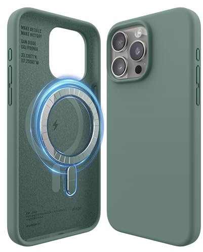 elago Magnetische Silikonhülle Kompatibel mit iPhone 15 Pro Max Hülle, Kompatibel mit MagSafe Alles Zubehör, Integrierte Magnet, Premium Silikon, Ganzkörper Schutzhülle [5 Lagige Struktur] (Nachtgrün)