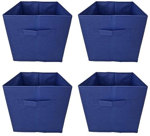 Aryllis Folding Storage Boxes, Navy, Pack of 4, Collapsible Fabric Storage Cubes - 27cm x 27cm