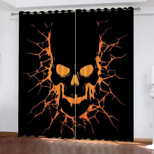 GIOVIA 3D Schädel Vorhänge Abdunkelnde mit ösen 2 Stücks Gardinen Blickdicht Verdunkelungs Gothic Totenkopf Kälteschutz Scheibengardinen für Junge Mädchen Schlafzimmer B 280 X H 260 cm