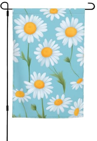 Bandiere da giardino stagionali su entrambi i lati con margherita bianca su sfondo celeste, bandiera per decorazioni esterne festive, cortili, giardini