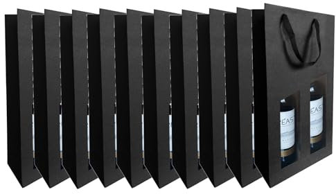CREASTYL Ludi-Vin Lot de 10 Sacs en Papier Kraft Noir avec fenêtre Transparente, pour 2 Bouteilles de vin