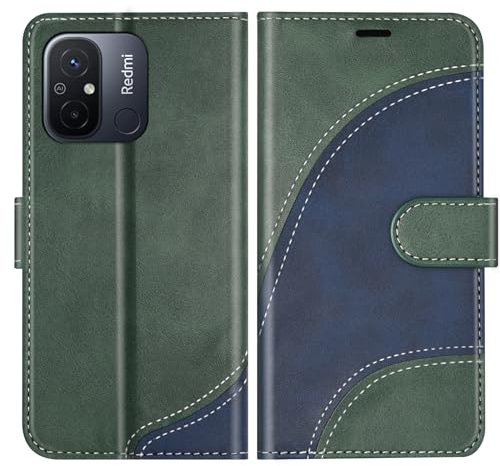BoxTii Coque pour Xiaomi Redmi 12C / Xiaomi Redmi 11A 4G, Portefeuille Etui en Cuir PU, Magnétique Protection Housse Coque pour Xiaomi Redmi 12C / Xiaomi Redmi 11A 4G, Vert