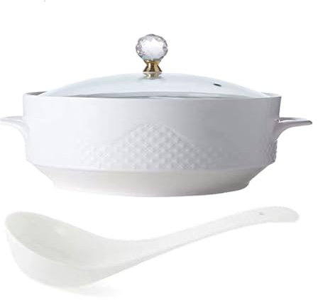 Tazón De Sopa De Porcelana Con Asas Dobles, Sopera Redonda De Cerámica Blanca Con Tapa De Vidrio, Cazuela/olla De Barro/olla De Barro For Cocina [Clase De Eficiencia Energética A] (Size : 900ml)