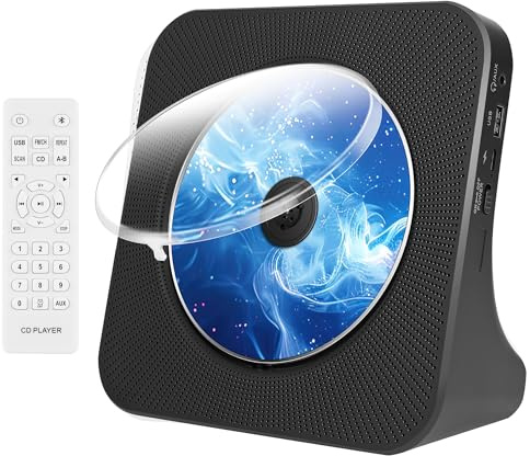Portable CD Player with Bluetooth, Desktop CD Player for home with Speaker | FM Radio, Rmoete Control, Sleep Timer & LCD Screen, MP3/USB/AUX Playback, Headphone Jack, CD Players for Kid Gift (Black)