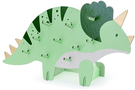 PartyDeco Aufsteller Dinosaurier 38x23cm - Donuts Ständer Triceratops mit 10 Haken - Donut Bagel Brezel Wall - Geburtstagsdeko Kindergeburtstag - Grün
