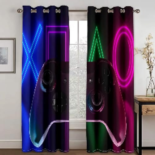 ZXBNNN Kreative Coole Gamer-Vorhänge für Jungen, Schlafzimmer, Gaming-Raumdekoration, Fenstervorhänge, Videospiel-Fenstervorhänge, 2 Paneele, 140 x 245 cm (B x H)/70 x 245 cm x 2