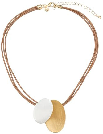 Leslii Damen-Kette Kurze Kette Match Bicolor Lederlook-Bänder Leder-Kette braune Modeschmuck-Kette Gold Braun