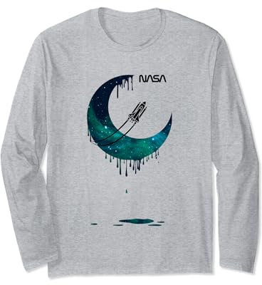 NASA Space Shuttle Drippy Moon Big Chest Poster Long Sleeve T-Shirt