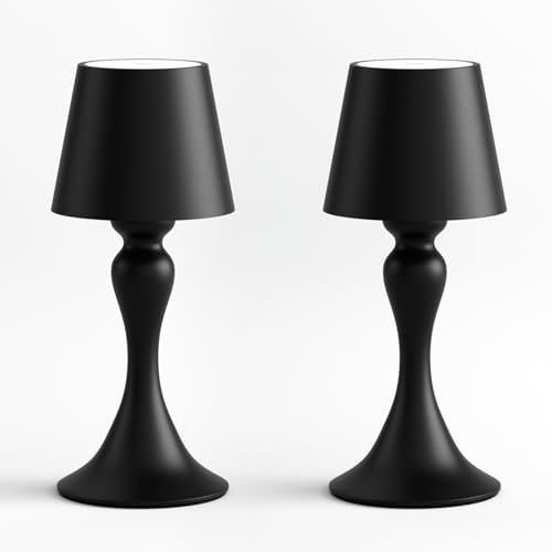 irotine 2 Stück Schwarz LED Akku Tischlampen Kabellos, Tragbare Wiederaufladbare 5000mAh Tischlampe Wasserdicht, Warmes Licht Dimmbare Batteriebetriebene Lampe
