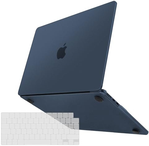 TECOOL Hülle Kompatibel mit MacBook Air 15 Zoll M4 M3 M2 2023 2024 2025 (A3241 A3114 A2941), Anti-Fingerabdruck Ultradünne Schutzhülle Case mit Tastaturschutz (EU Layout), Gefrostet Mitternachtsblau