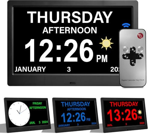 ACDOKE 10 Pouce LCD Horloge Numérique Calendrier avec Date Jour Et Heure Horloge Non-Abrégée Auto Dimming 8 Langues HD Display Rappel pour Alzheimer Les Personnes âgées et Les Enfants