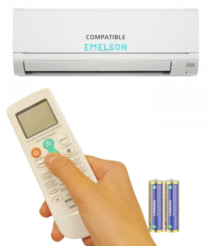 Mando Aire Acondicionado Compatible con EMELSON/Emerson - Incluye *Soporte + Pilas Incluidas* - Mando a Distancia Compatible con Aire Acondicionado EMELSON - Mando Compatible.