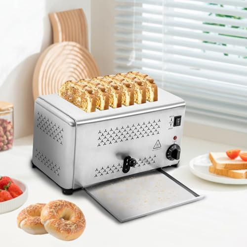 Tostapane 6 fette, 3 livelli di doratura, 2400 W, in acciaio inox, funzione di riscaldamento, funzione sollevamento, spegnimento automatico, per pane spesso, toast e panini, 41 x 22 x 27 cm