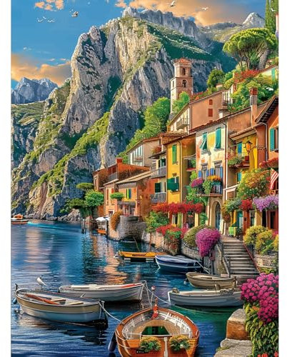 KEYIFA Peinture par Numéros pour Adulte, Kits de Peinture au Numéro avec Canevas Acrylique et Pinceaux, DIY Ville Creatif Toile Kits Paint by Numbers, Décoration de Maison 30x40cm