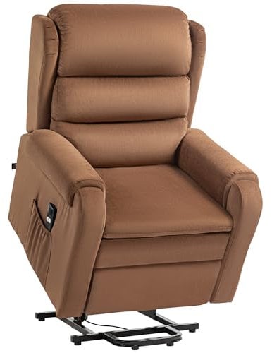 HOMCOM Poltrona Elettrica Alzapersona Reclinabile 160°, Poltrona Relax Elettrica in Velluto con Telecomando, Poggiapiedi e Tasche Laterali, Marrone Scuro