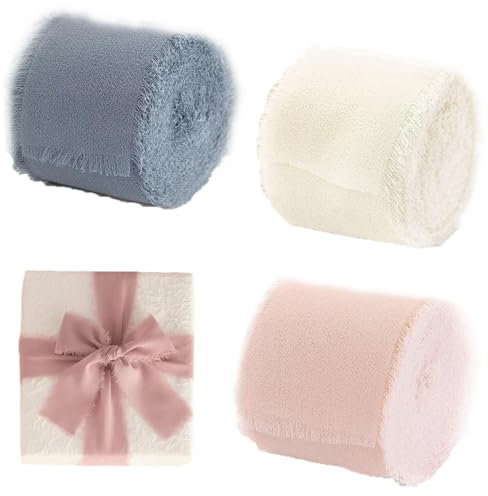 ORGYAML 3pcs ruban 4cm x 5m ruban cadeau mariage ruban en mousseline de soie ruban de tissu Beige Rose Bleu
