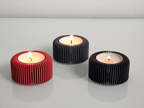 Teelichthalter (3er Set) - @AcubycArt - für kleine Teelichter - modernes Design (Rot, dunkel Grau, Schwarz, 3 cm)